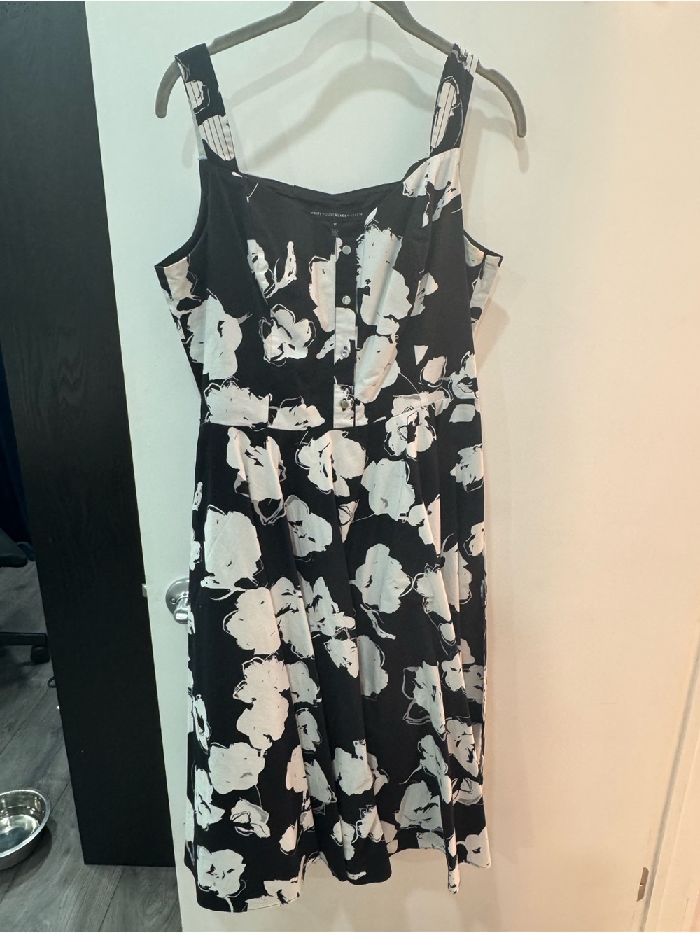 WHBM Black and White Floral Fit and Flare Dress with Straps
